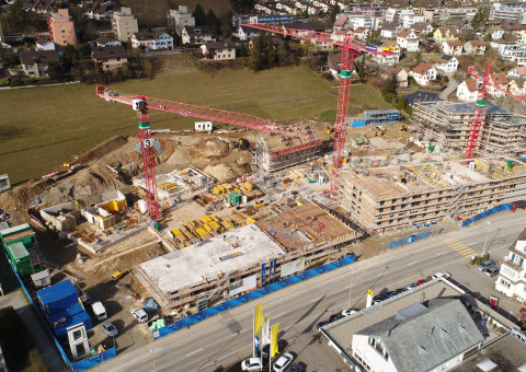 Aktueller Baufortschritt beim Neubauprojekt "Gloggeguet" in 8207 Schaffhausen-Herblingen