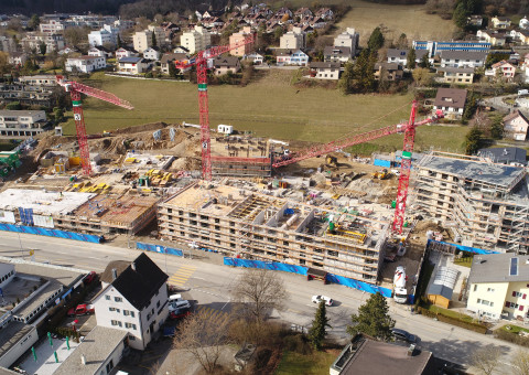Aktueller Baufortschritt beim Neubauprojekt "Gloggeguet" in 8207 Schaffhausen-Herblingen