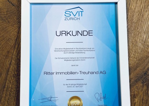 Urkunde 50-jährige SVIT Mitgliedschaft - www.svit.ch