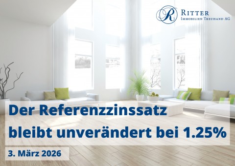 Gemäss Bundesamt für Wohnungswesen bleibt der Referenzzinssatz unverändert bei 1.25%